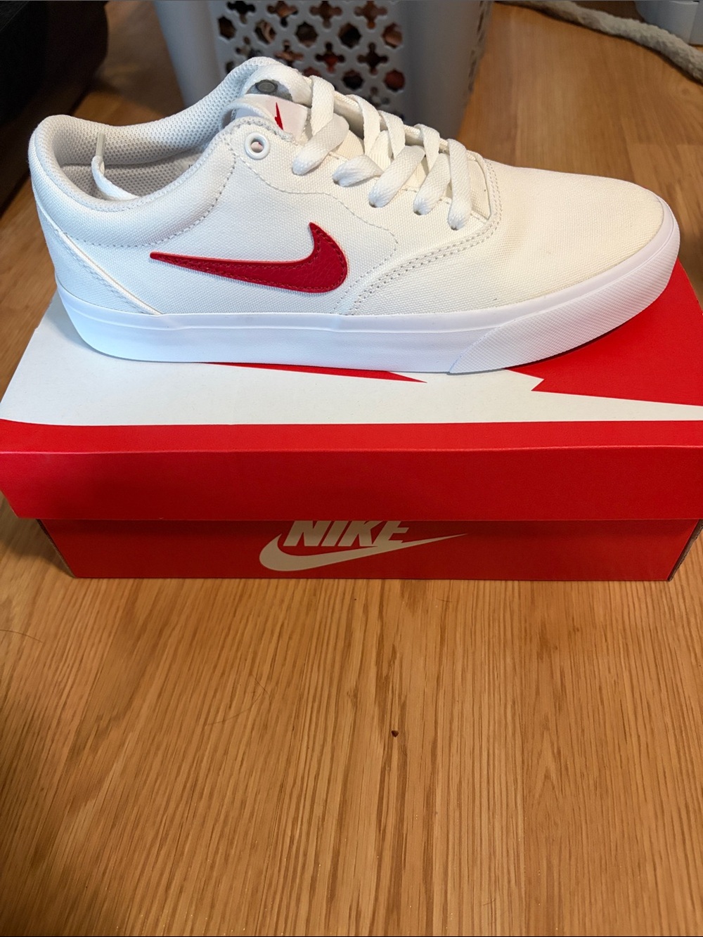 Nike White Sneakers with Red Swoosh